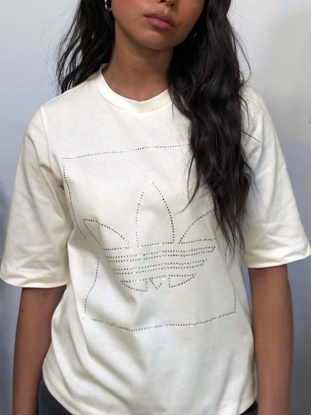 adidas Originals Cream Short Sleeve Tee with rhinestones Small